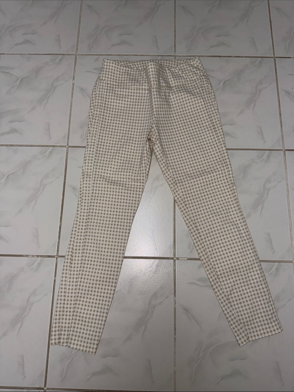 New York & Company Cream and Beige Gingham Skinny Pants